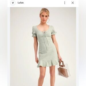 Rapunzel Sage Green Eyelet Lace Mini Dress